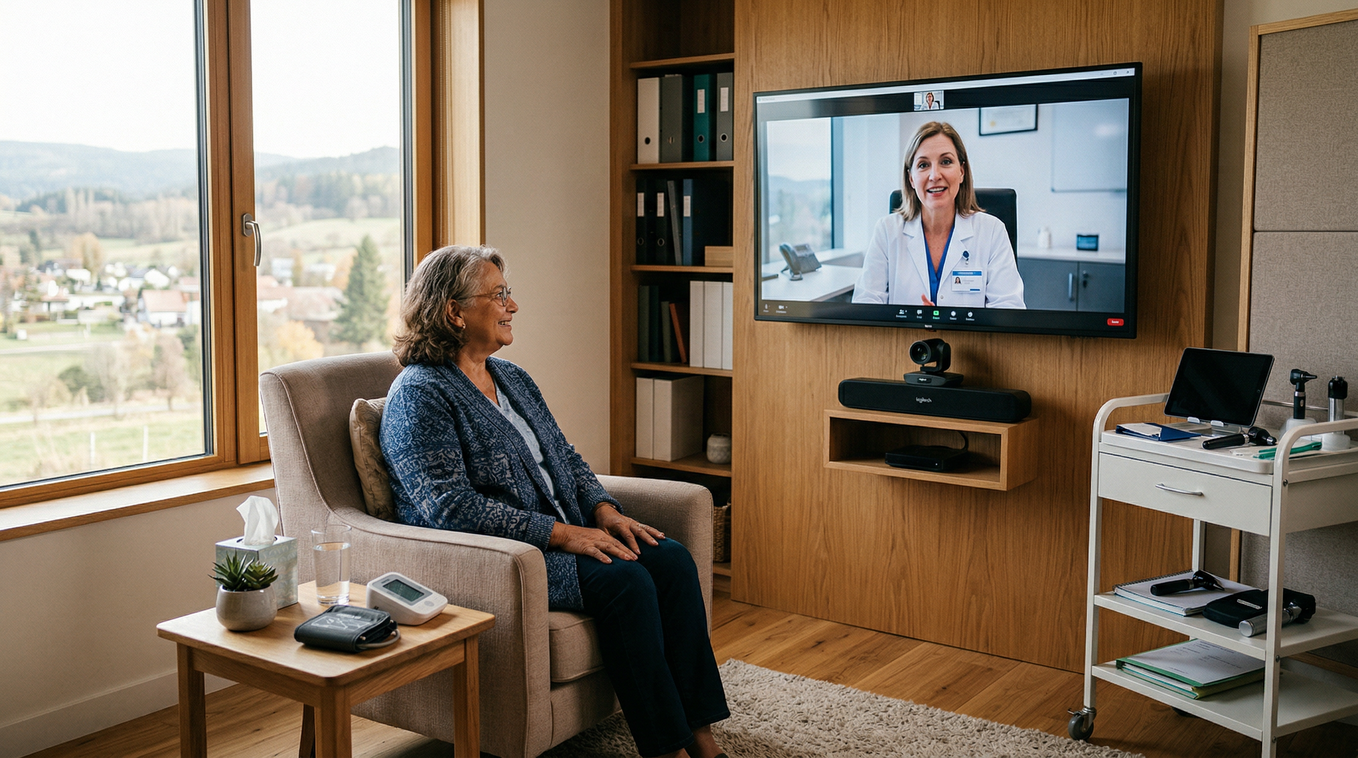 Care manager conducting a telehealth consultation at an FQHC clinic